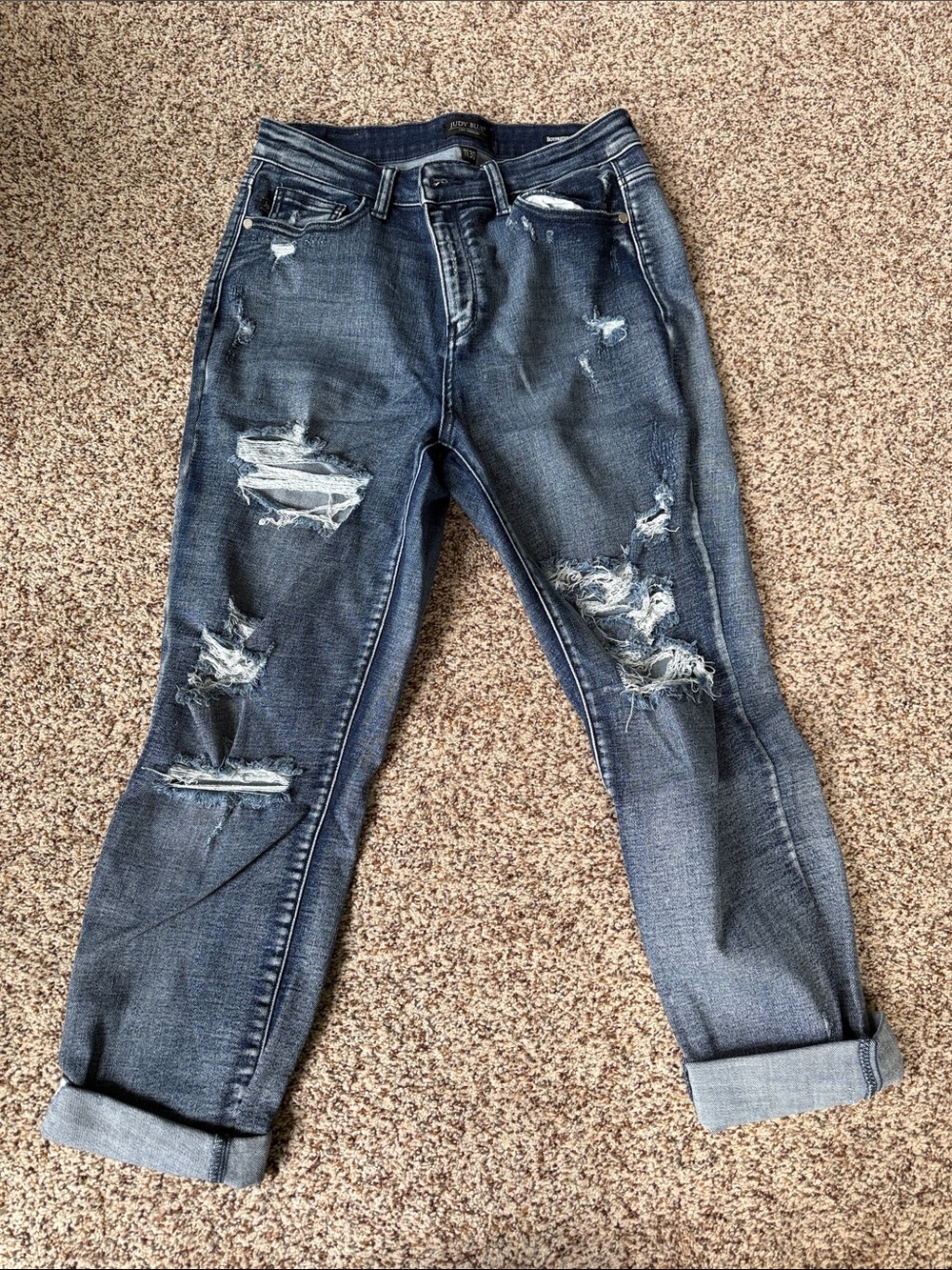 Judy Blue Ripped Medium Dark Blue Boyfriend Jeans